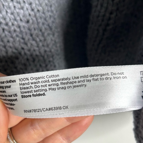 Eileen Fisher 100% Organic Cotton Thick Textured Knit Mock Neck Blue Sweater - Picture 15 of 16